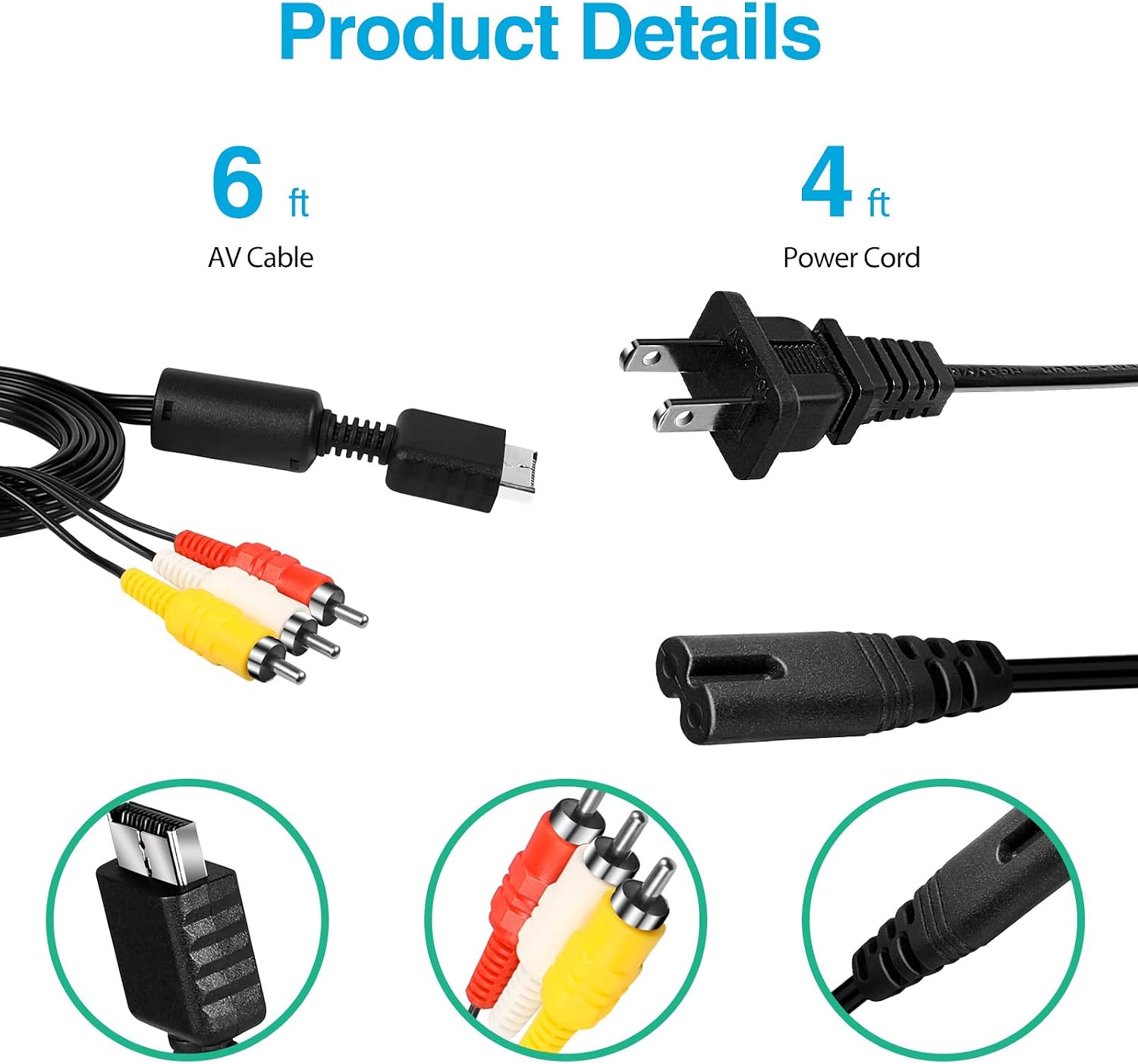 Power Supply Cord Set,Original Replacement for PlayStation 1 2 3 Console 4ft Heavy Duty Cable,2-Prong AC Adapter, Compatible with PS1 PS2 PS3 PSX,Safe & Stable Power Supply