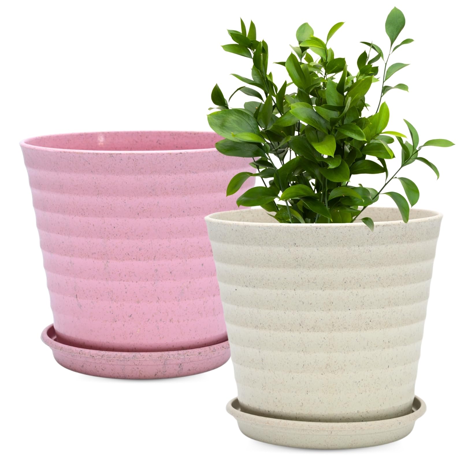 Eha Earth-Friendly Linea 7.5 Inch Plant Pot Made with Rice Husk, Pack of 2 | UV Protected Pots for Plant | Flower Pots for Garden, Home Decor, Outdoor & Indoor