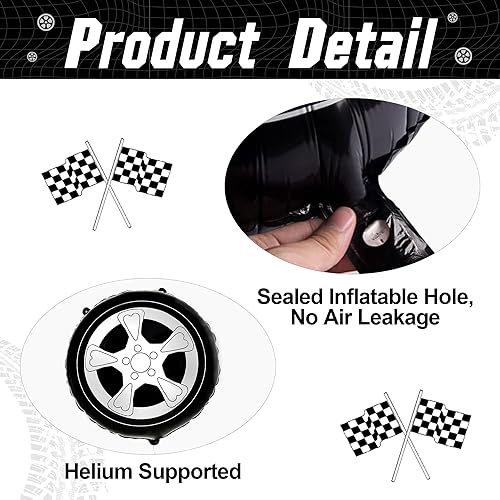 Miniatura 2 de 20 globos de carreras de autos de carreras, suministros de fiesta de cumpleaños, neumáticos de rueda, guirnalda de globos a cuadros, arco de