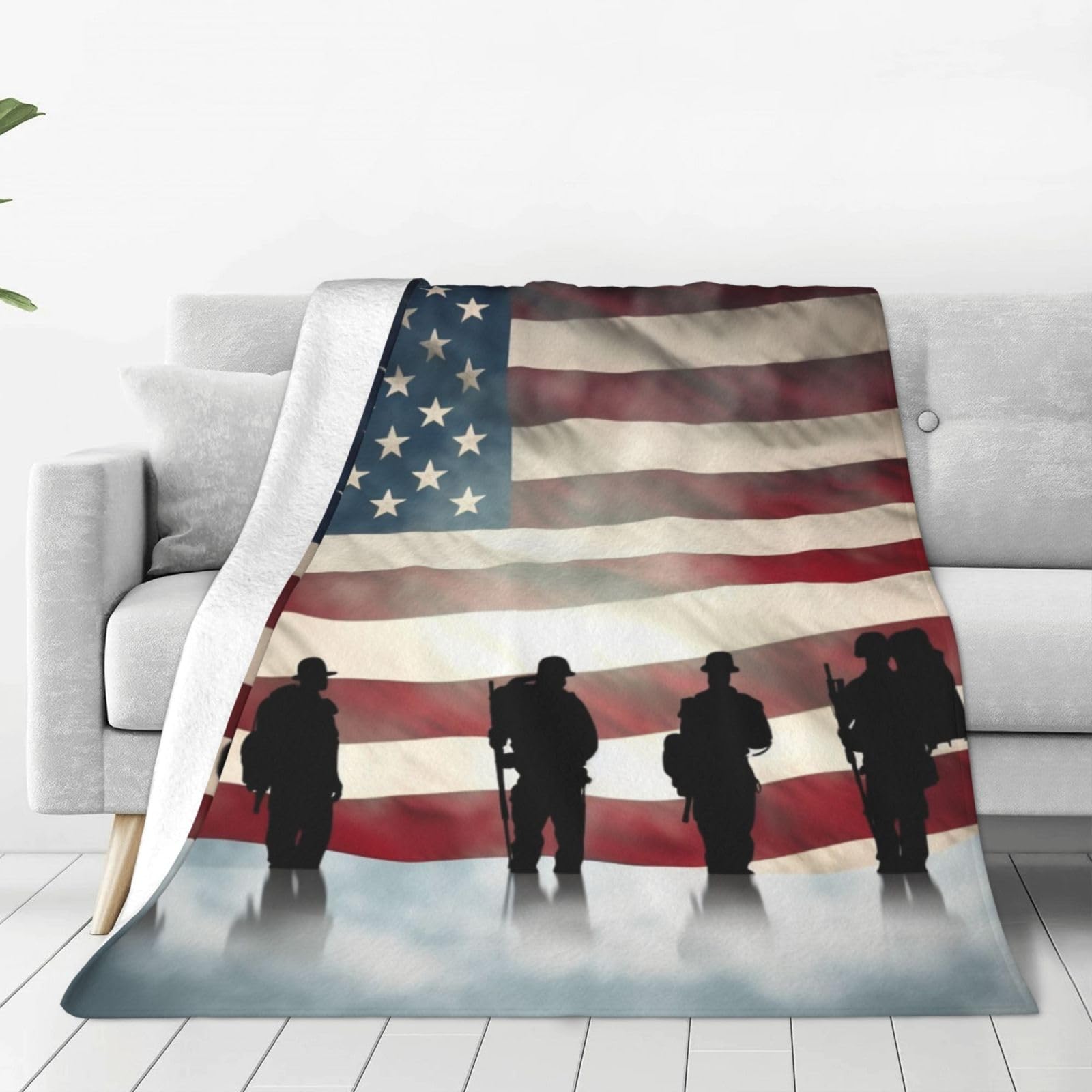 American Flag Veterans Day Throw Blanket 80"x60" Flannel Fluffy Warm Blanket for Couch, Reversible Plush Blankets for Bed, Comfy Fuzzy Blanket for Sofa, Plush Lightweight-Blankets for All Season