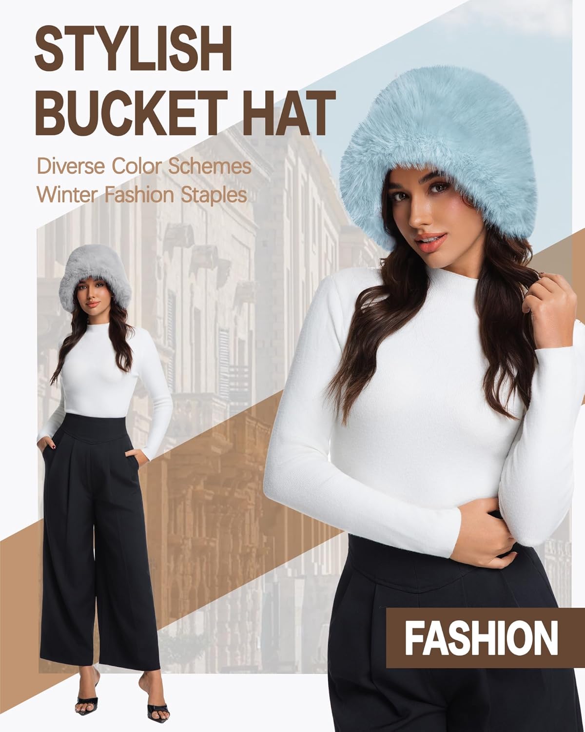 Faux Fur Bucket Hat for Women, Wide Brim Adjustable Fuzzy Fisherman Cap Long Pile Fluffy Winter Fashion Hat - Image 6