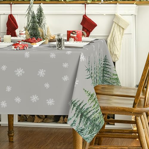 Miniatura 3 de Horaldaily Mantel de Navidad rectangular de 60 x 84 pulgadas, diseño de árboles de nieve de invierno, color gris, lavable, para fiesta, picnic,