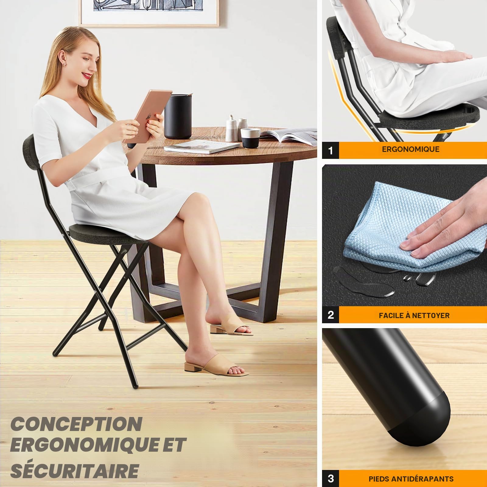 TVON Tabouret Pliant avec Dossier Portable pour Jardin, Camping, Pêche, BBQ et Bureau - Charge Maximale 204kg