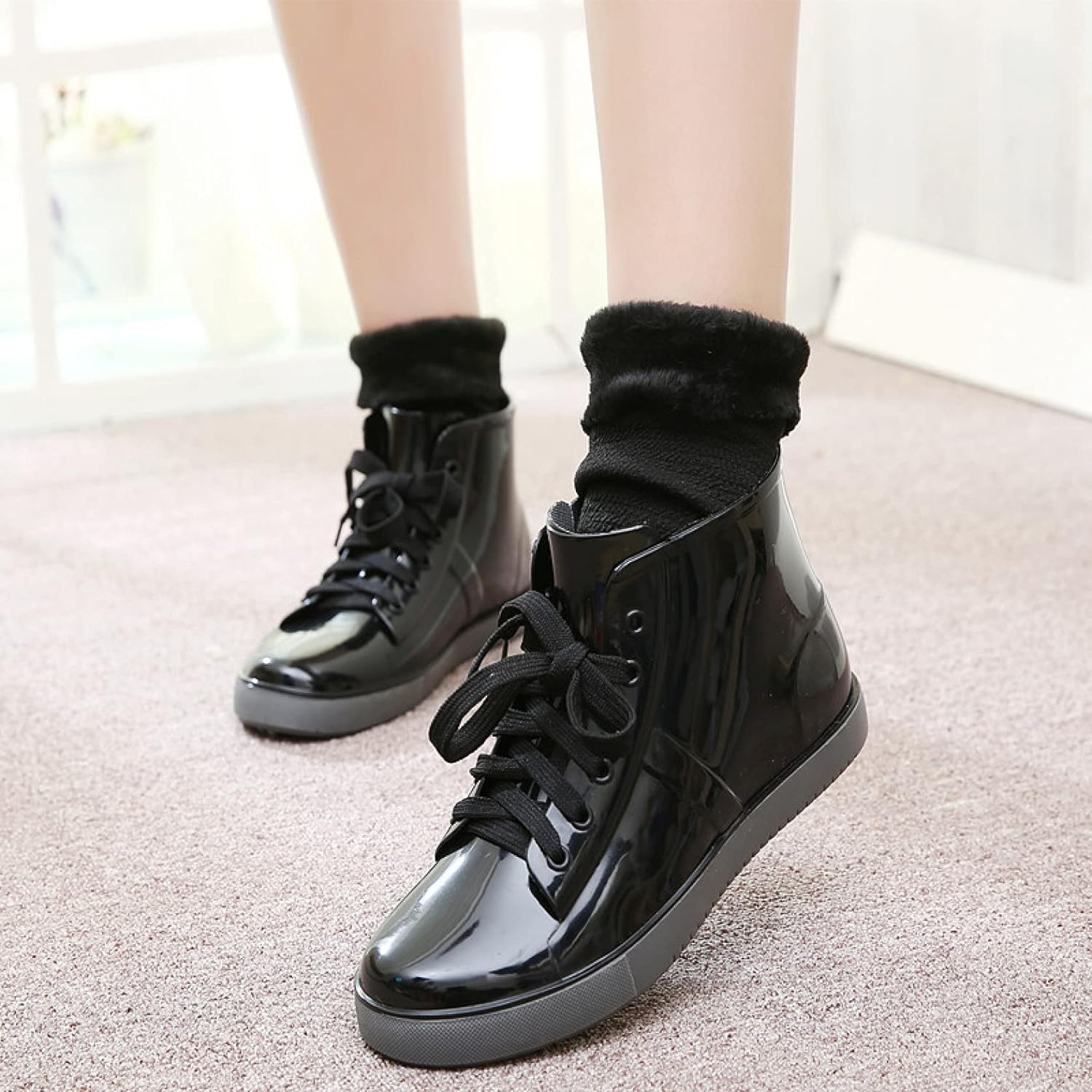 HGJH] レインブーツ レインシューズ レースアップ レディース ショート