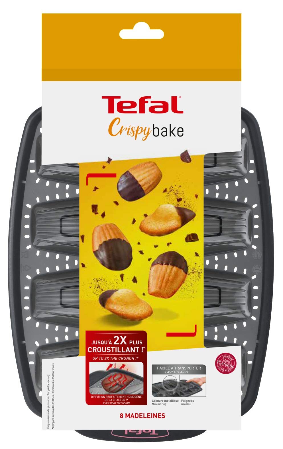 Tefal Crispybake - Molde de 8 magdalenas, 100% silicona de alta calidad, resistencia, cocción perfecta, J4172614, negro, 29 x 21 cm