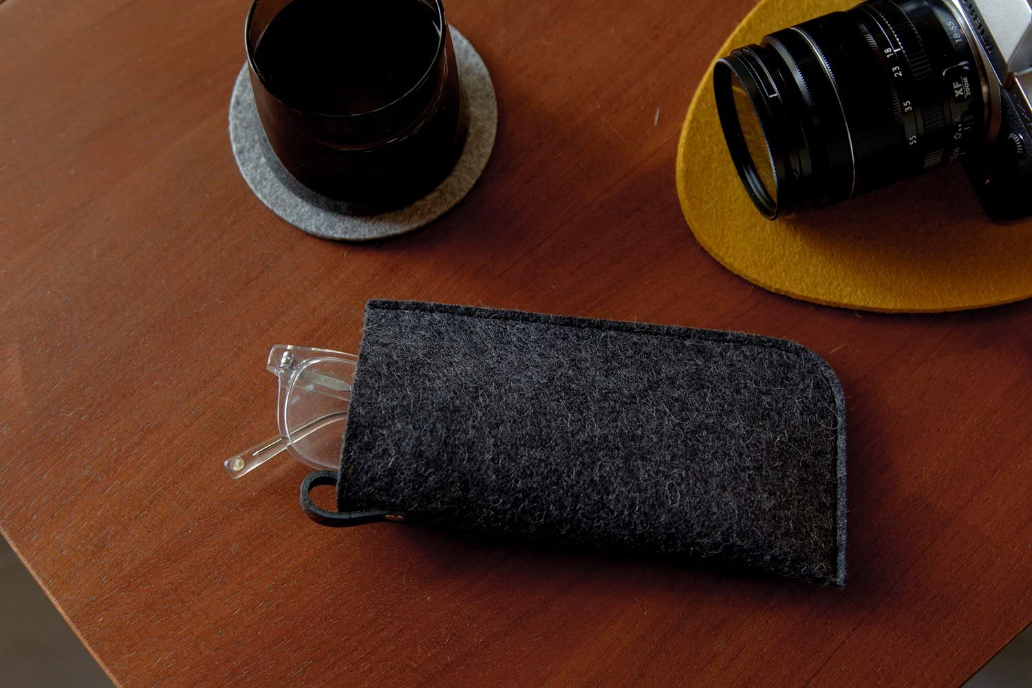 Graf Lantz Funda para gafas, 100% lana merina y piel, material protector, sin arañazos, Granite, talla única