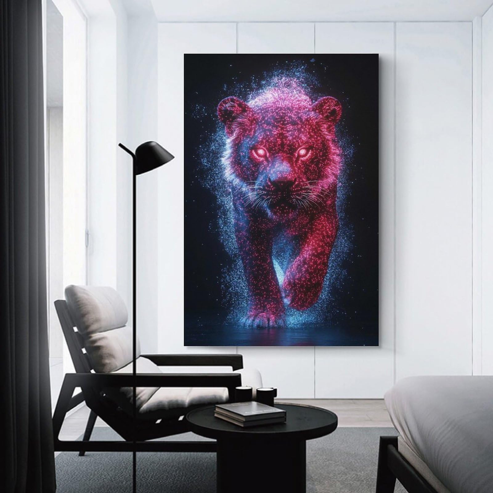 Junmoney Neon Lion Digital Art Hanging Wall Art 20x30inch(50x75cm), for Small Homes, Bedrooms Or Open Spaces, An Easy Choice for New Home Styling