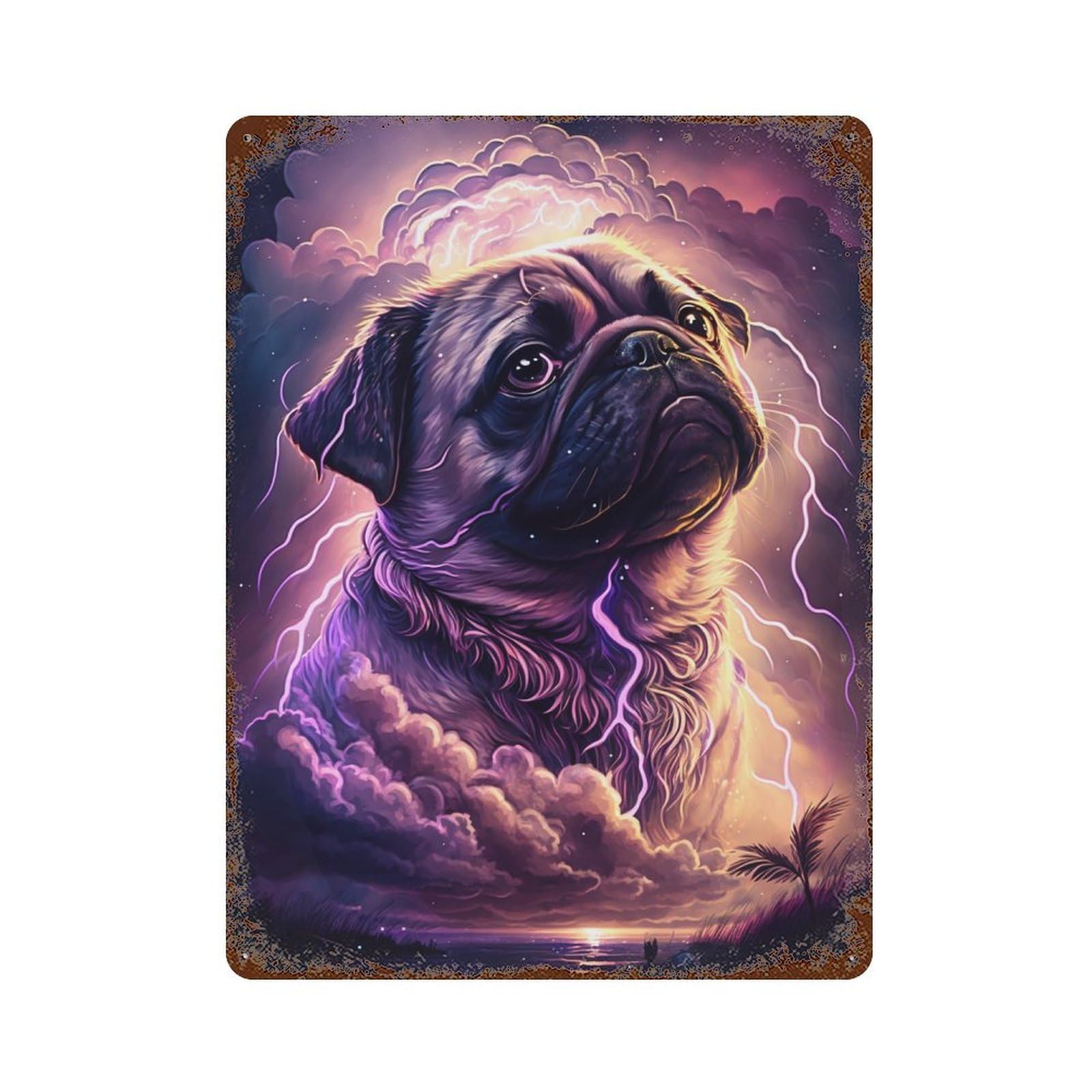 Thundering Pug Majesty Distressed Metal Wall Sign 15.7"x11.8", Ideal for Pub, Kitchen And Man Cave Decor