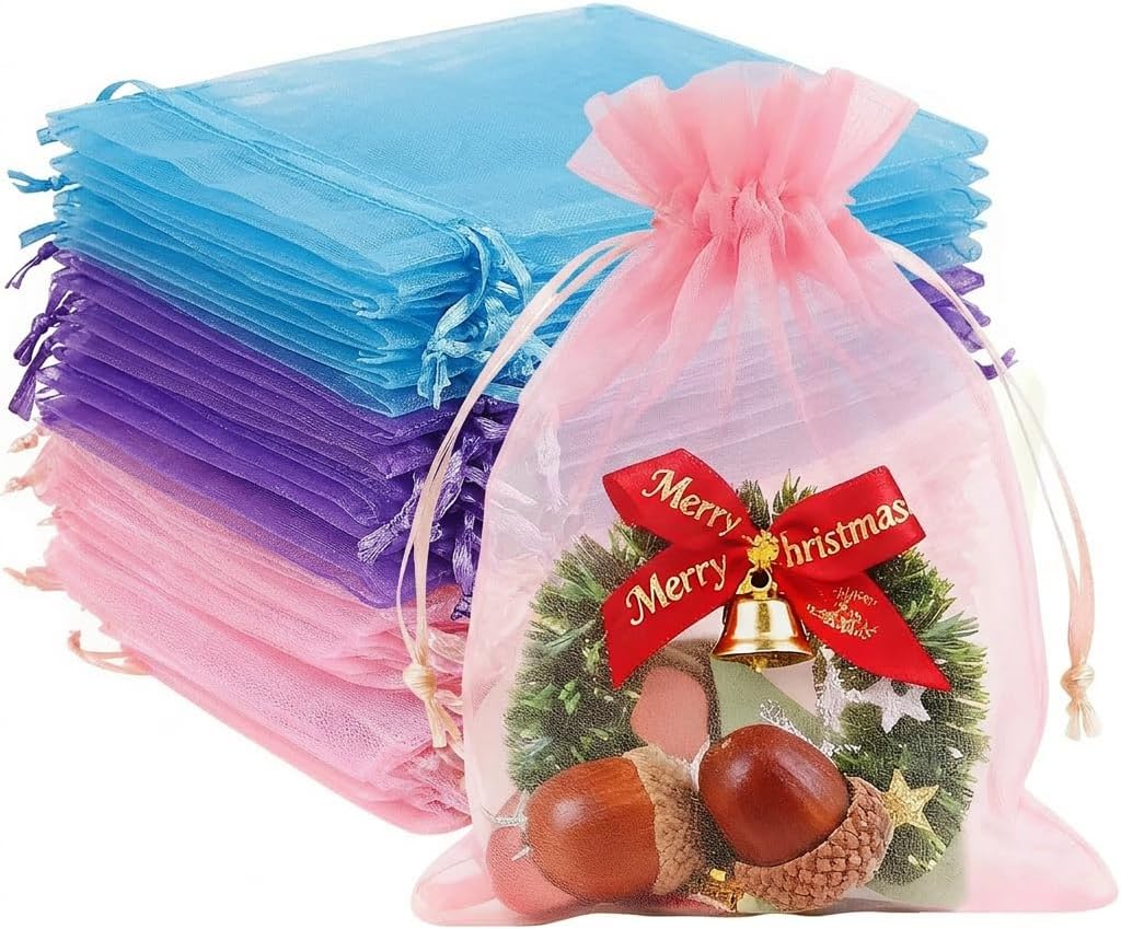 100pcs Organza Bags for Small Gift 4x6 Inch, Premium Mesh Bags Drawstring Candy Jewelry Packaging Sachet Bags, Easter Day Wedding Party Favors Small Gift Bag Durable & Scent-Free for Small Business
