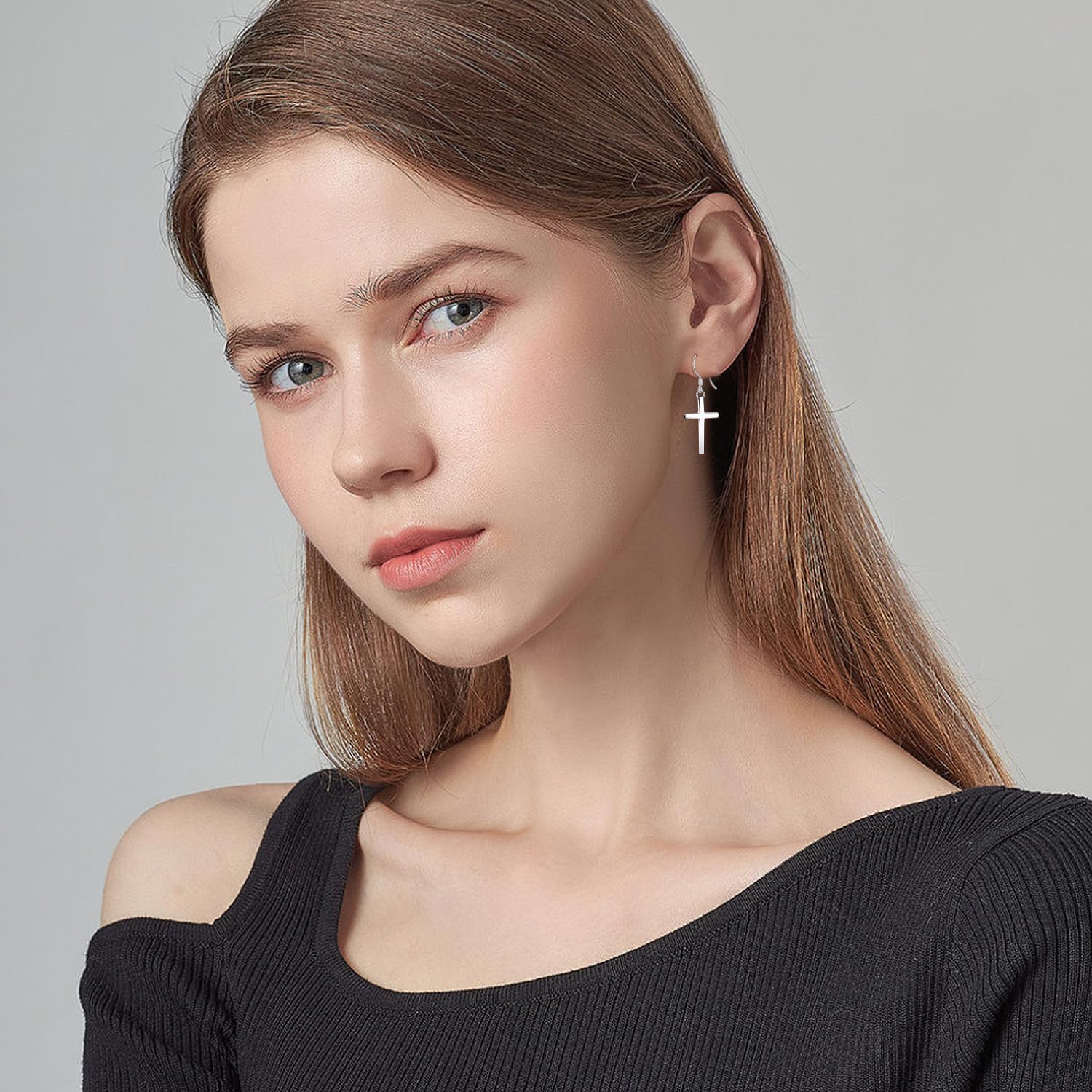 Midir&Etain Cross Dangle Earrings S925 Sterling Silver Gold Black Earrings Religion Jewelry Gifts for Women