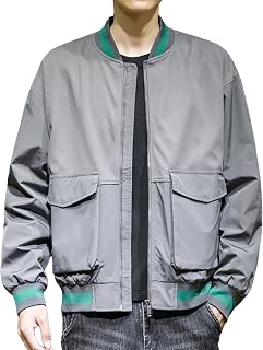 OULIWANGLUO Men's Casual Baseball Jacket With Stand Collar Bomber Cotton Slim Fit Coat Fashion Casual Zip Up Flight Coat