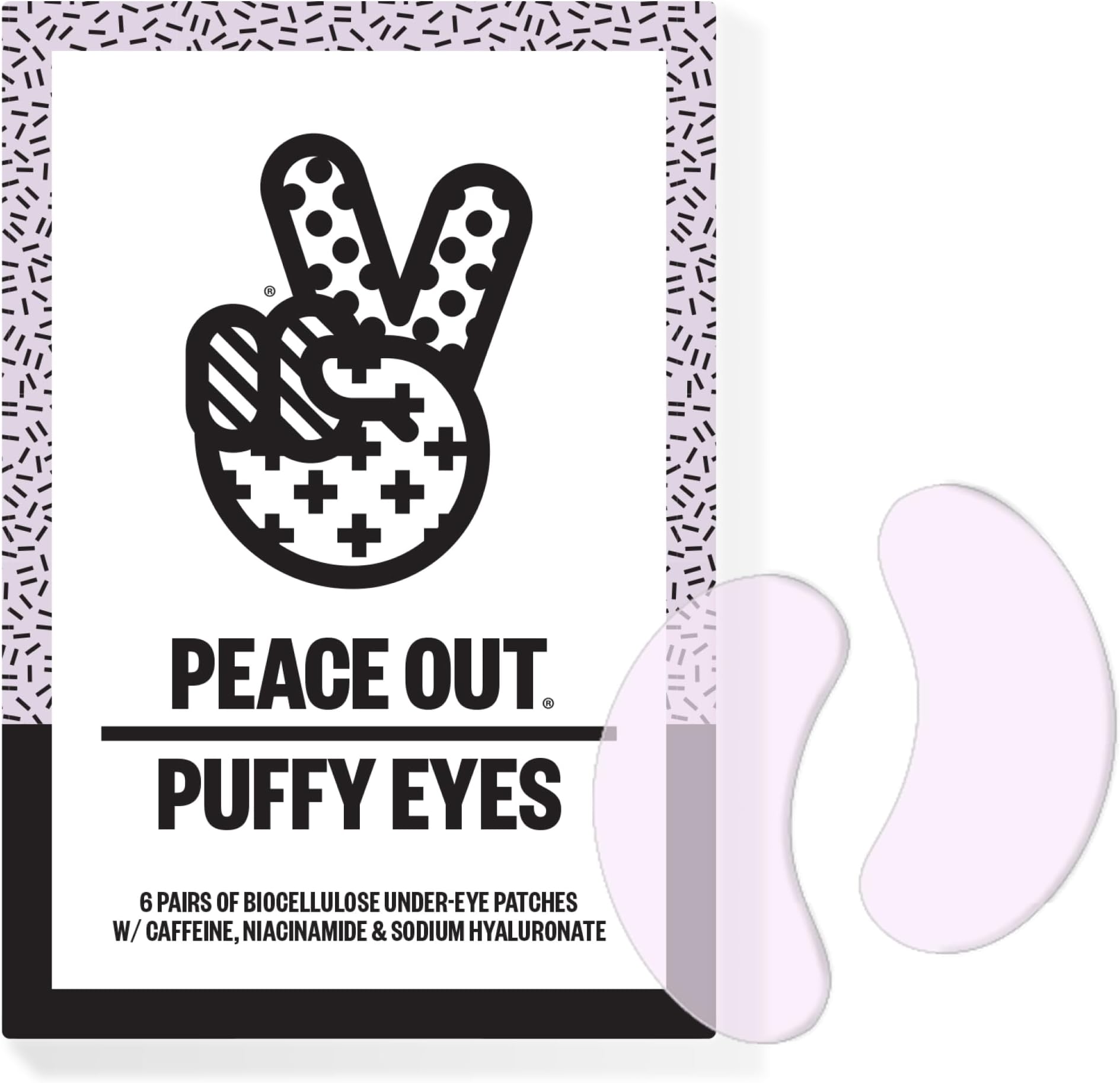 PEACE OUT Puffy Eyes Under Eye Patches, Biocellulose Mask with Caffeine, Niacinamide, and Hyaluronic Acid Tackles Puffiness, Dark Circles, Dryness (6 pairs)