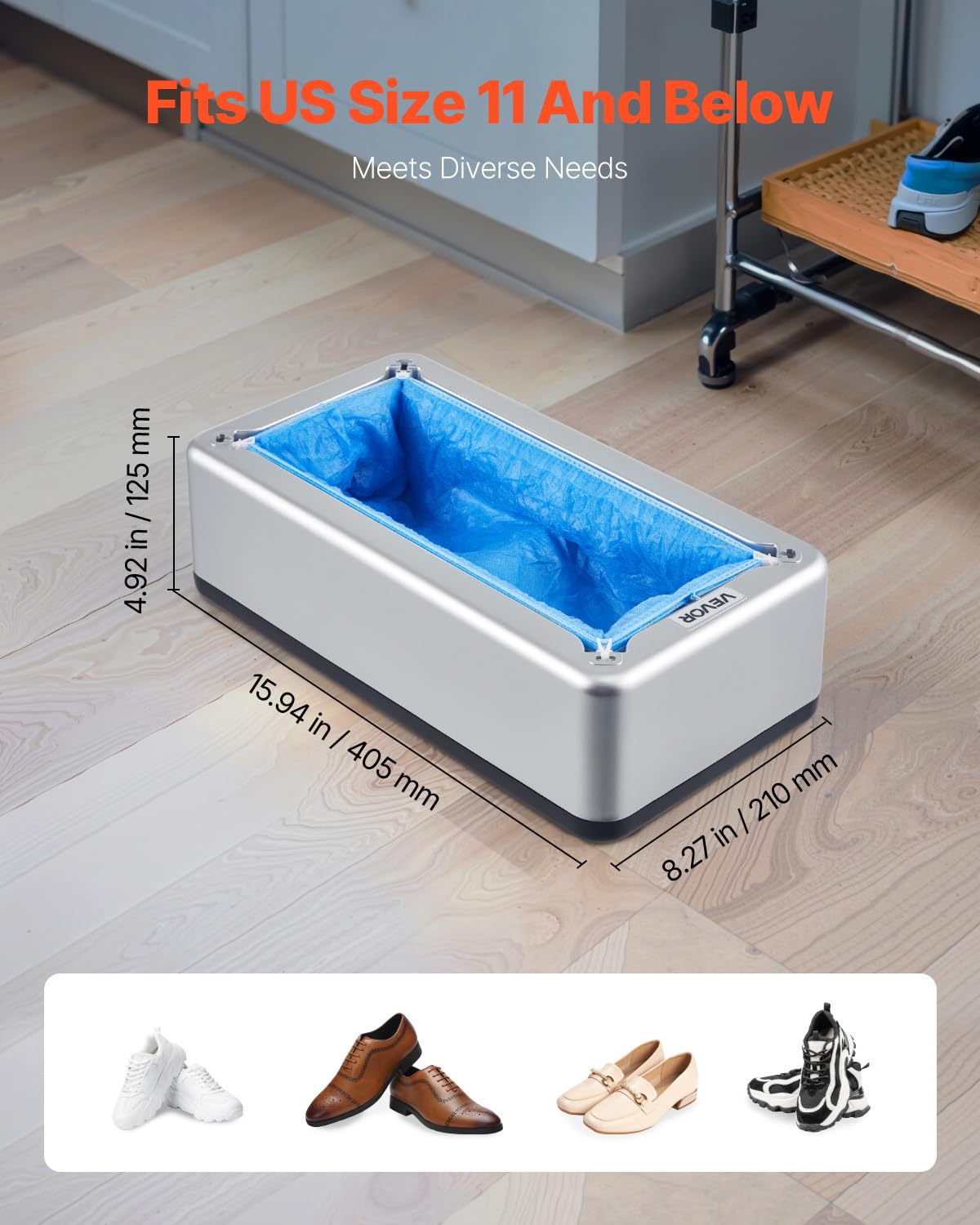 VEVOR Distributeur Automatique de Couvre-chaussures, avec 100 Couvre-chaussures Jetables Antidérapants, Pointure Jusqu'à Taille US 11, pour Maison, Bureau, Labo, Usine, Hôpital, Lieux Publics, Argent