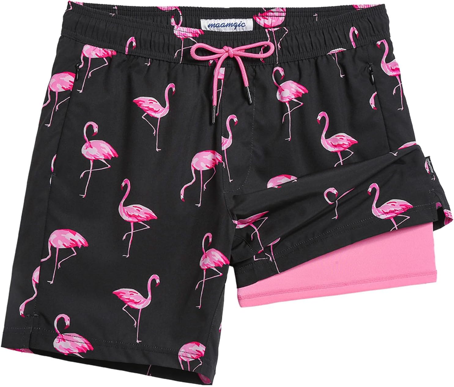 maamgic 7 Inch Mens Swim Trunks with Compression Liner Board Shorts with Zippered Pocket Bathing Suit for Beach Vacation