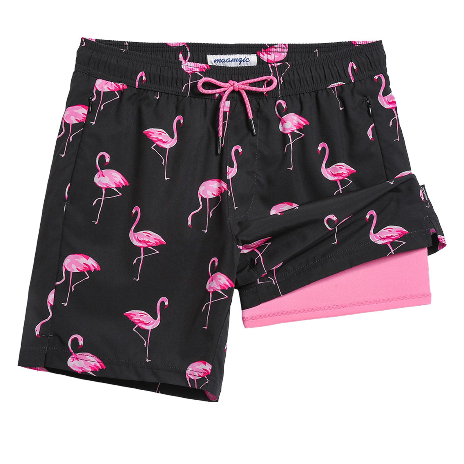 maamgic Costume da bagno da uomo da 17,8 cm, con fodera a compressione, con tasca con cerniera, costume da bagno per vacanze al mare