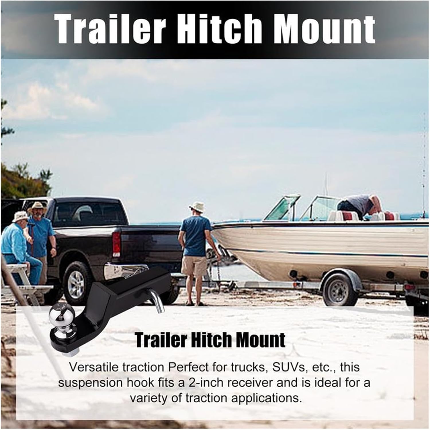 Trailer Hitches, Towbar Tongue Ball Mount with Towball and Hitch Pin RV Hitch 2 Inch Receiver with 6000 Pound Capacity Mount Solid Trailer Hitch