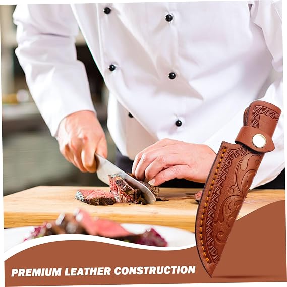 Leather Knife Sheath 6 Inch Brown Color Leather Sheath with Beautiful Carvings & Snap Closure for Case/Shop/Horizontal Knife Horizontal