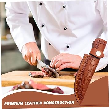 Leather Knife Sheath 6 Inch Brown Color Leather Sheath with Beautiful Carvings & Snap Closure for Case/Shop/Horizontal Knife Horizontal