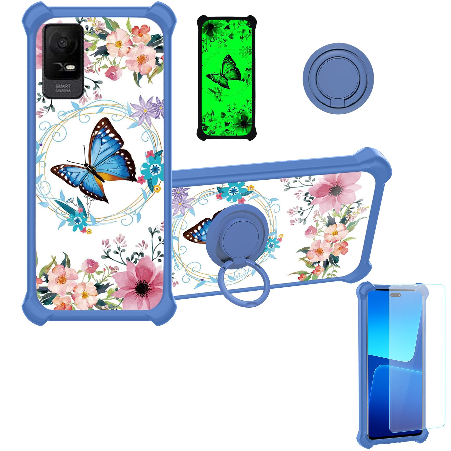 jioeuinly TCL ION V Case Compatible with TCL ION X Phone Case TCL 40Z 40 Z Phone Case T607DL Cover [with Tempered Glass Screen Protector][Ring Support][Luminous Effect] YGL-LHD