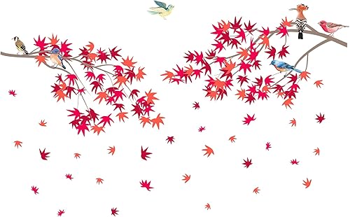 Miniatura 9 de Calcomanías de pared de hojas de arce otoñales, calcomanías de pared de hojas de arce rojas, despegar y pegar, ramas de árbol de arce de otoño, arte