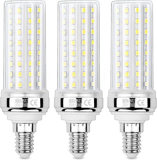 HZSANUE LED Corn Bulbs 20W , E14 Small Edison Screw Bulbs, 2200Lm, 6000K Daylight White,150W Incandescent Bulbs Equivalent ,Pack of 3