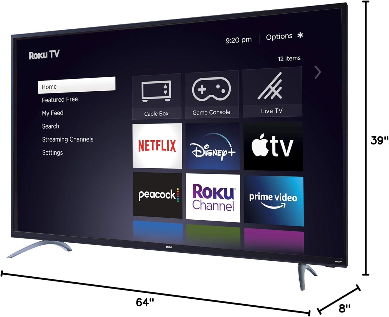 Dimensions of RCA 65-inch Roku TV