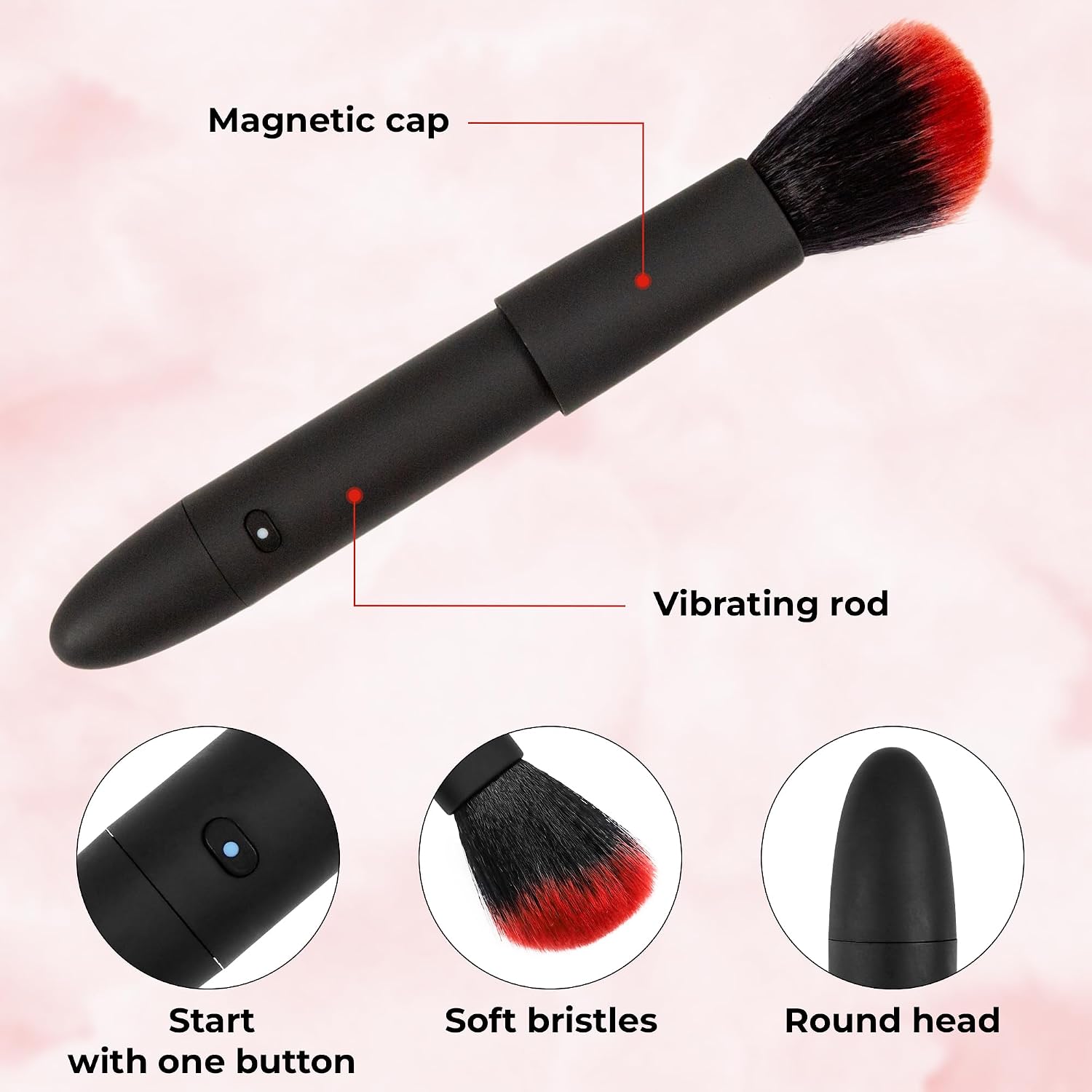 Vibrating Makeup Brush - USB Rechargeable Electric Brushes, 10 Gears Speed Motorized Vibration Blush, Black Soft Hair Face Massager Tool, Waterproof Multifunctional Foundation Concealer Loose Powder