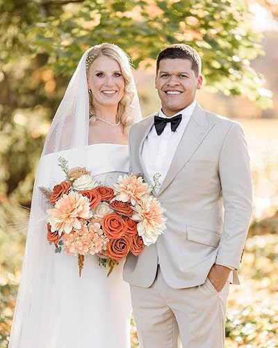 Vista 102 de White Rose Artificial Flowers Fake Flower Bulk with Stems for DIY Wedding Bouquet Bridal Baby Shower Centerpiece Table Decorations Silk Faux Floral