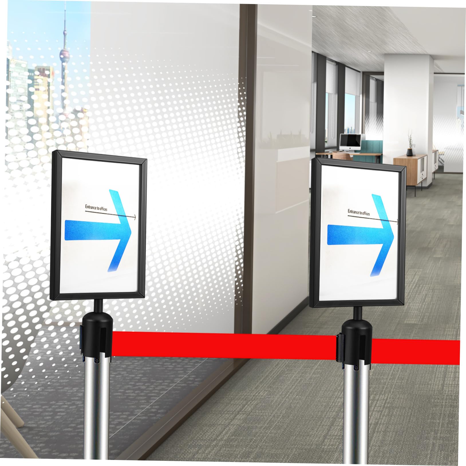 Kommerzieller Stanchion Schilderrahmen Hochformat Einziehbarer Gurtpfosten Einfach zu Installierender Vertikaler Plakathalter für Flughafen Warteschlangen und Absperrungen