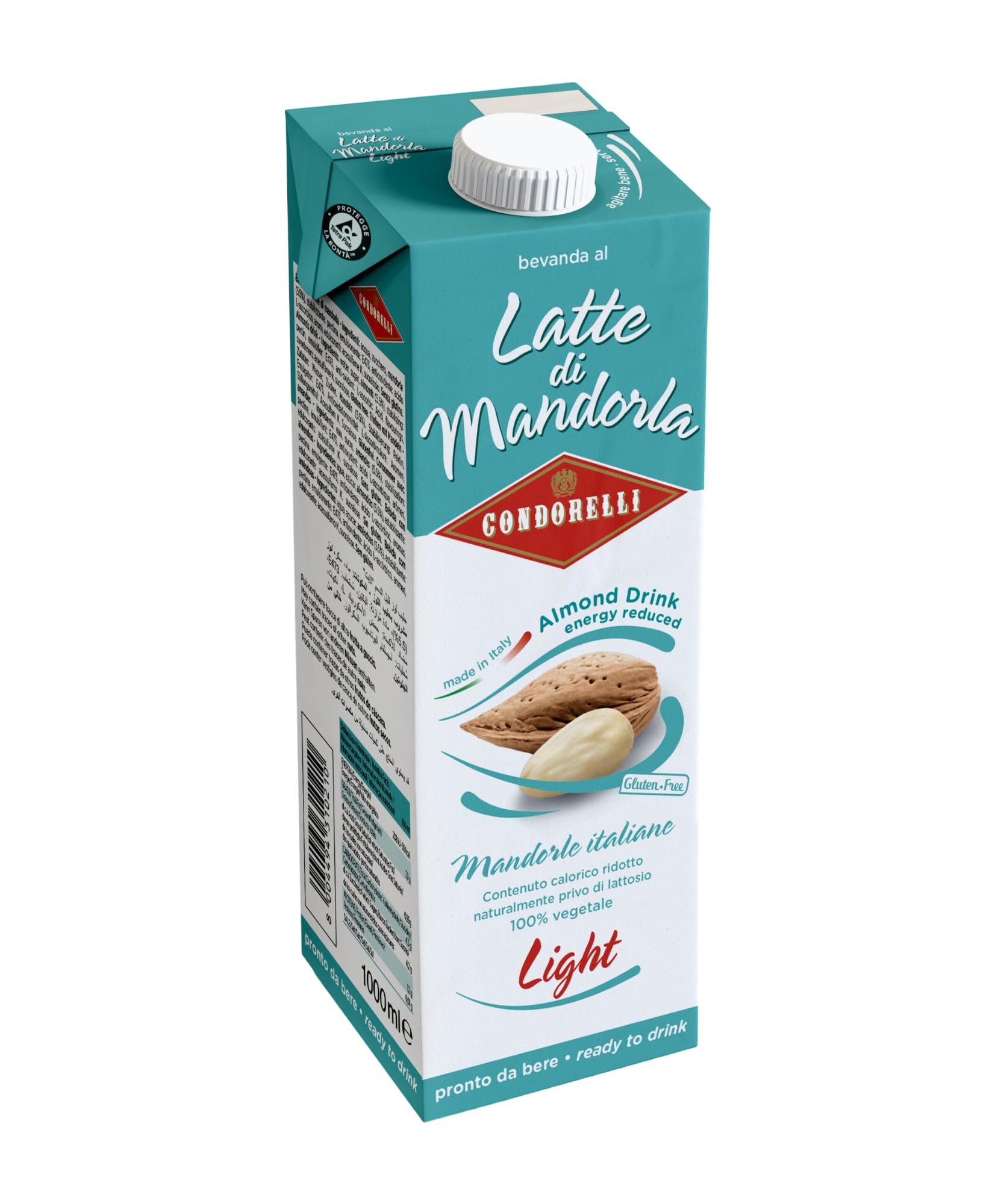 6X Condorelli Bevanda al Latte di Mandorla Light Brik 1000ml - Senza Lattosio e Senza Glutine [CAIYA® BOX da 6 Confezioni]