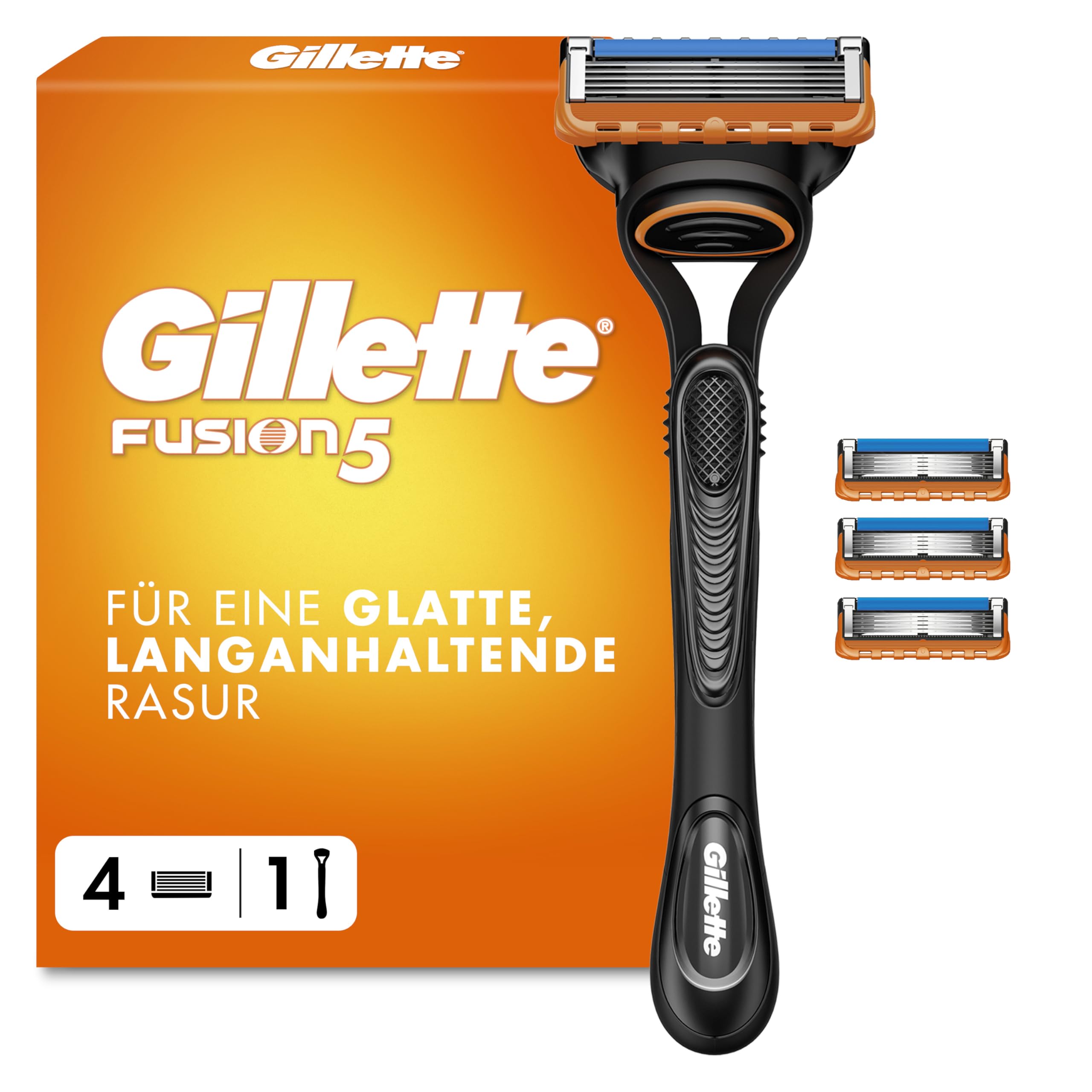 Gillette Fusion5 Rasierer für Männer, 1 Rasierer, 4 Ersatzklingen, mit Gleitstreifen für ein sanftes Gleiten und 5 Klingen für eine gründliche, langanhaltende Rasur