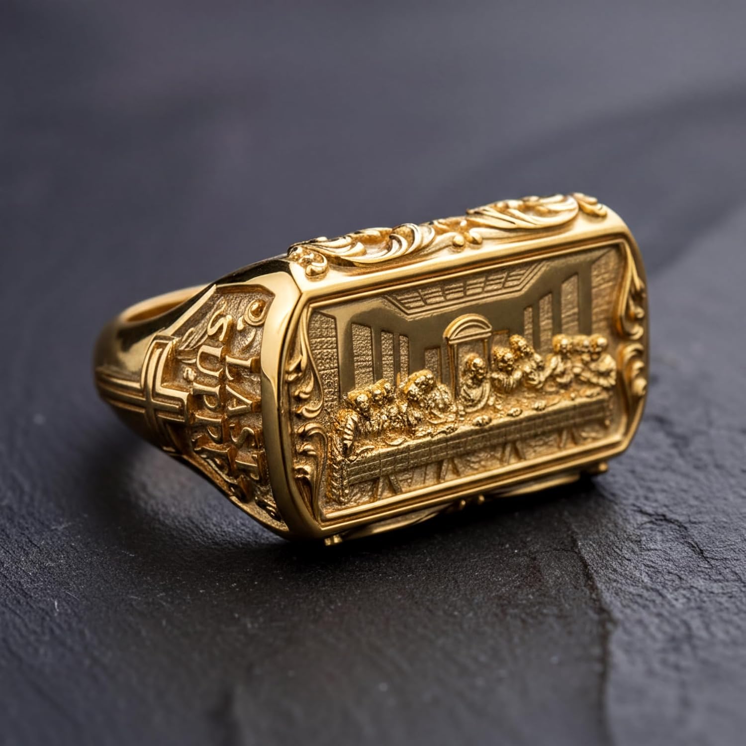 925 Sterling Silver The Last Supper Ring - Detailed Religious Signet with Jesus and Disciples - Handcrafted Christian Jewelry for Men Women