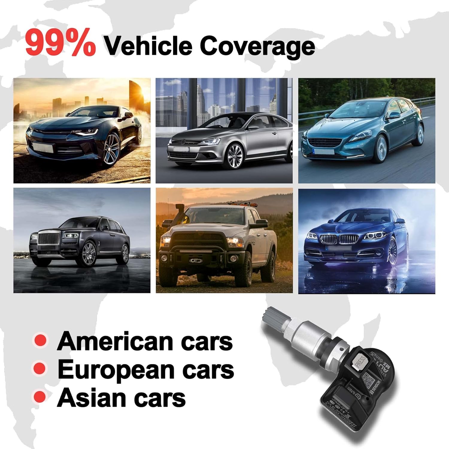 Autel TPMS Sensors, Programmable Mx Sensor for Tire Pressure, 315MHz + 433MHz, Press-in OE-Level(8pcs, Metal valves) Programmed by TS508 TS408 TS508WF TS608 TS900 MS906TS ITS600 PRO MS906PRO-TS