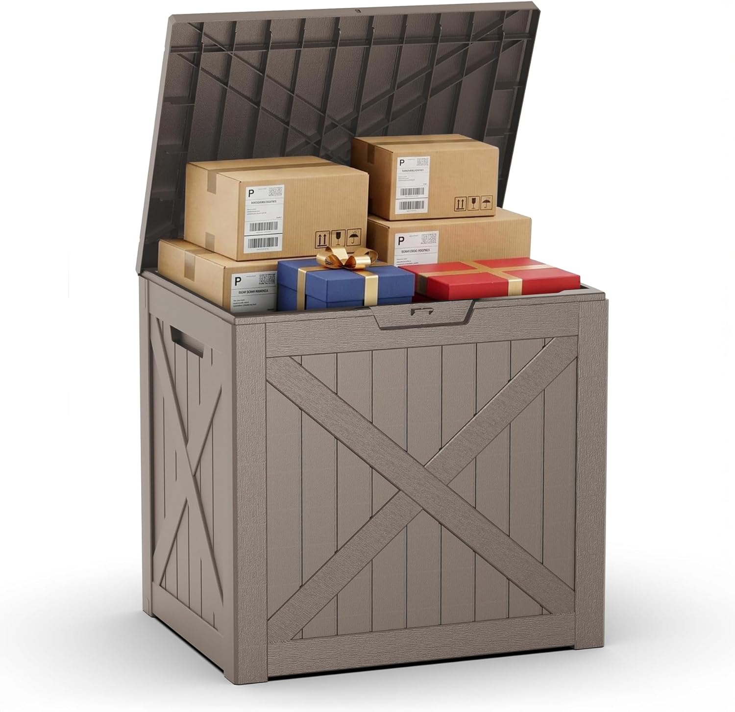 Vixzen 45 Gallon Waterproof Package Delivery Box Outside Lock Mail Box for House Porch Parcel Deck Box, Heavy Resin Storage Beige