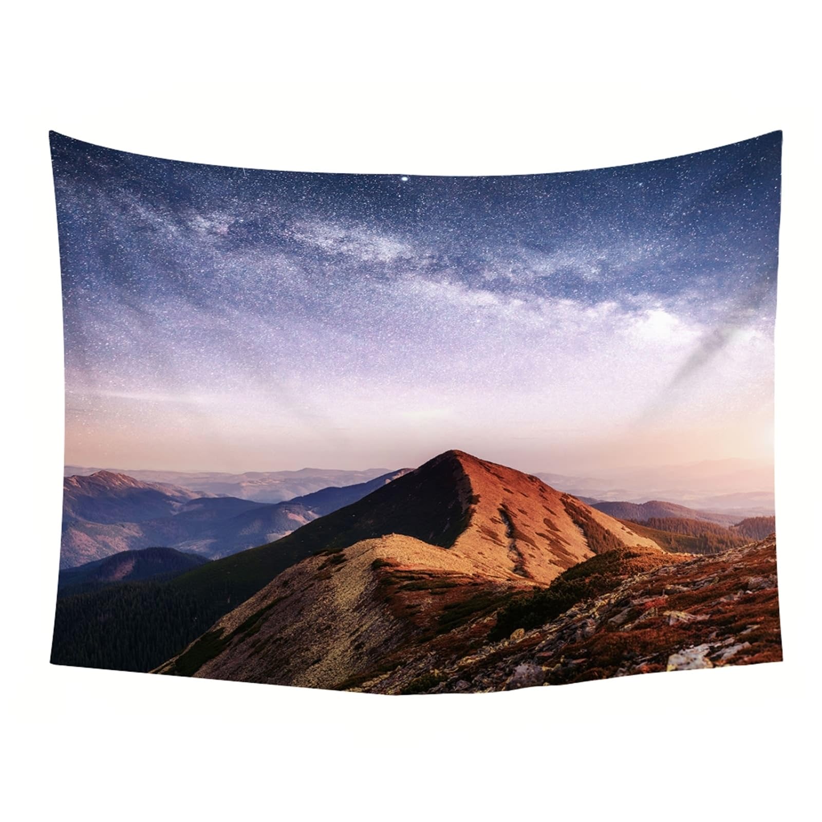 Tapiz natural para recámara, poliéster, multicolor cielo estrellado y paisaje de montaña, 240 x 220 cm