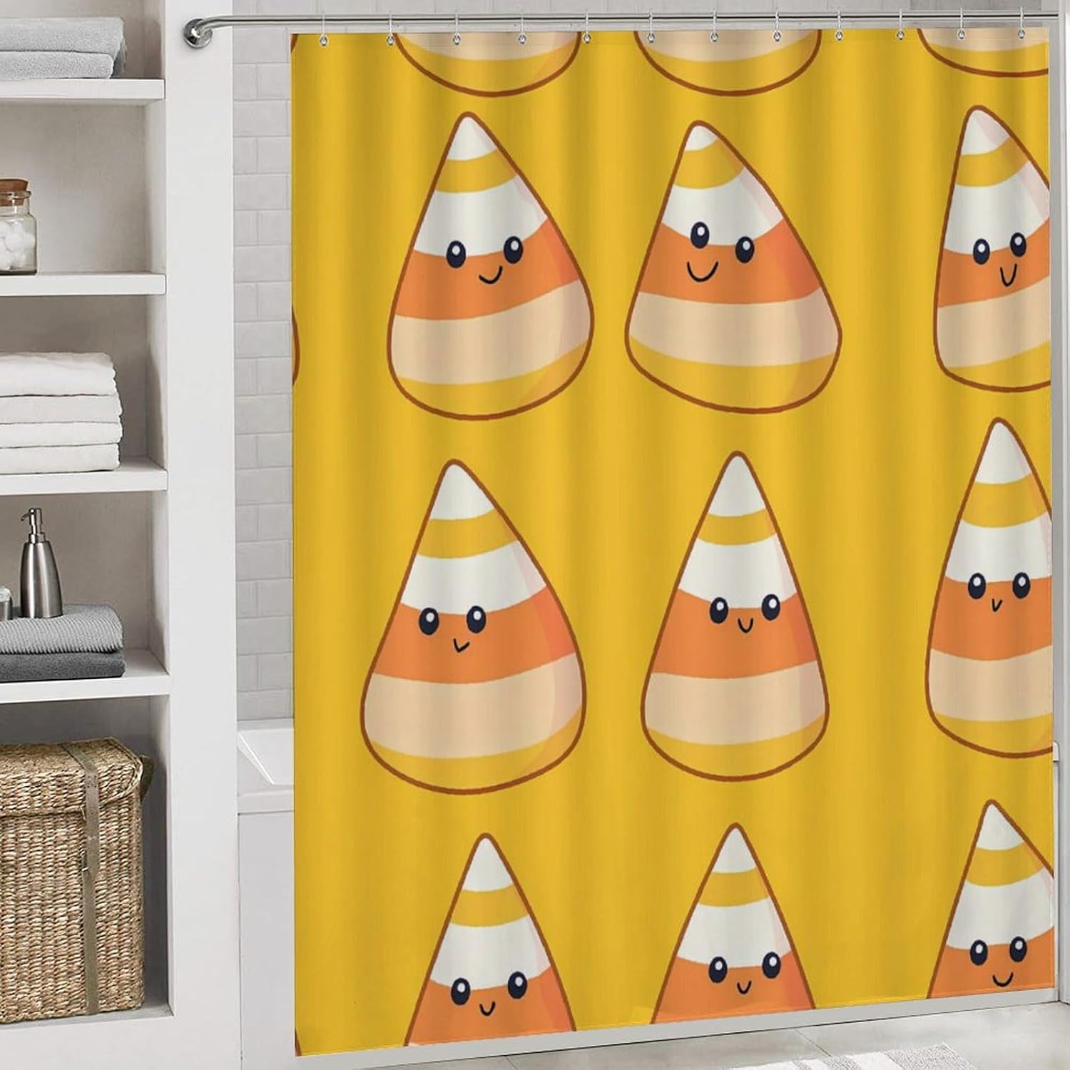 Cute Candy Corn Modern Bathroom Sets with Shower Curtain and Rugs Decor 4 Pcs with 12 Hooks