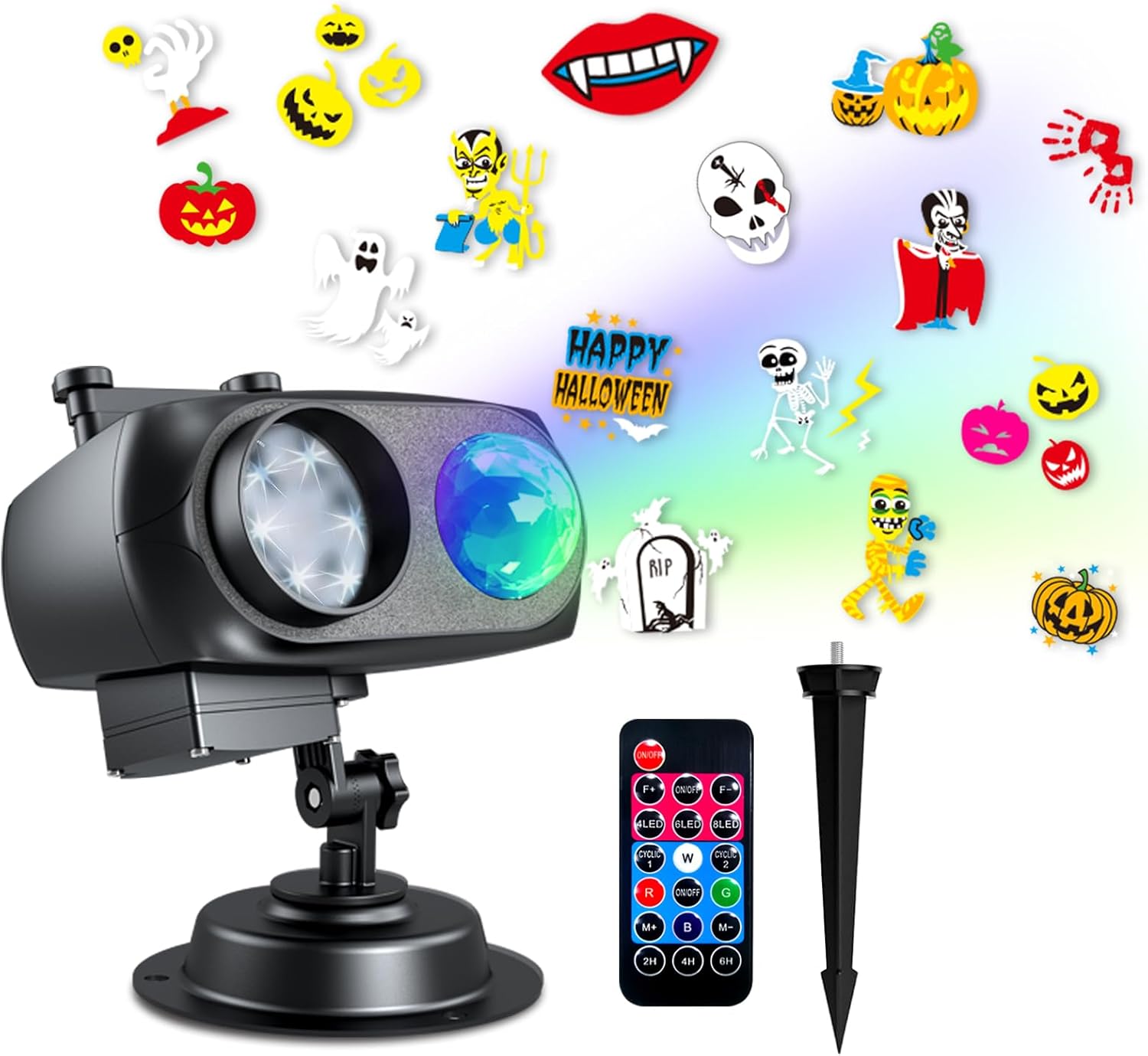 Halloween Projector Lights Outdoor, 10 Slides Customizable with RGBW Water Ripple, 3D Moving Patterns, Remote Control, Waterproof Holiday Light for Yard, Garden, Party, Christmas Decorations