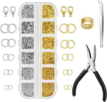 Jewelry Making Kit, 1200 Pcs Jump Rings, Lobster Clasps, Jewelry Making Tools, Pliers Tweezers Jump Ring Opener for Bracelet Necklace Keyring, Earring Making Repair Kits Silver, Gold