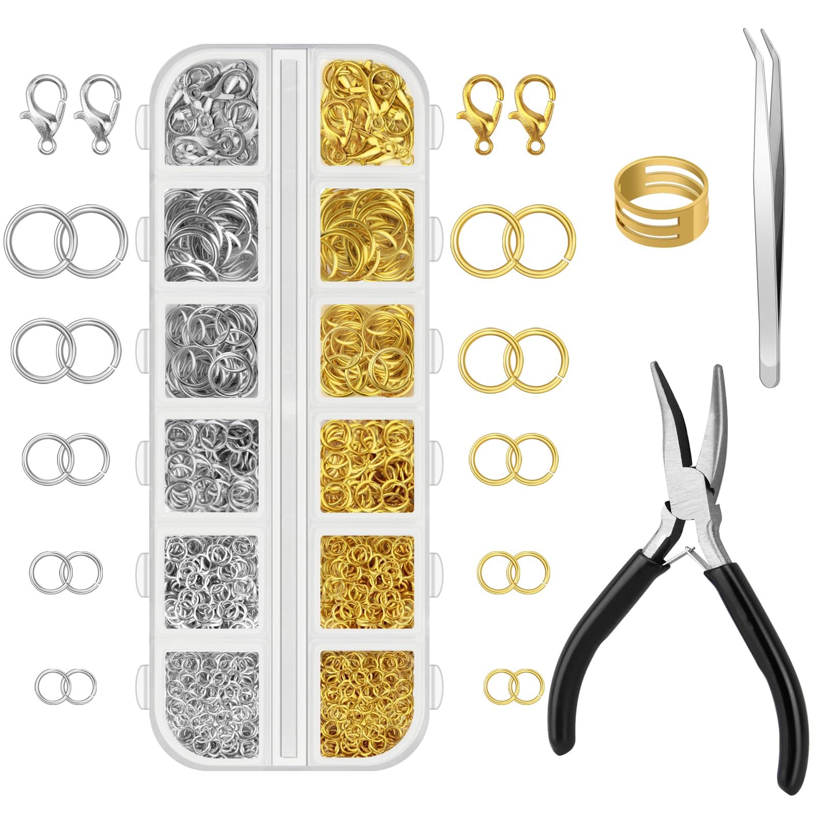 Lunhoo Jewelry Making Kit, 1200 Pcs Jump Rings, Lobster Clasps, Jewelry Making Tools, Pliers Tweezers Jump Ring Opener for Bracelet Necklace Keyring, Earring Making Repair Kits (Silver, Gold)