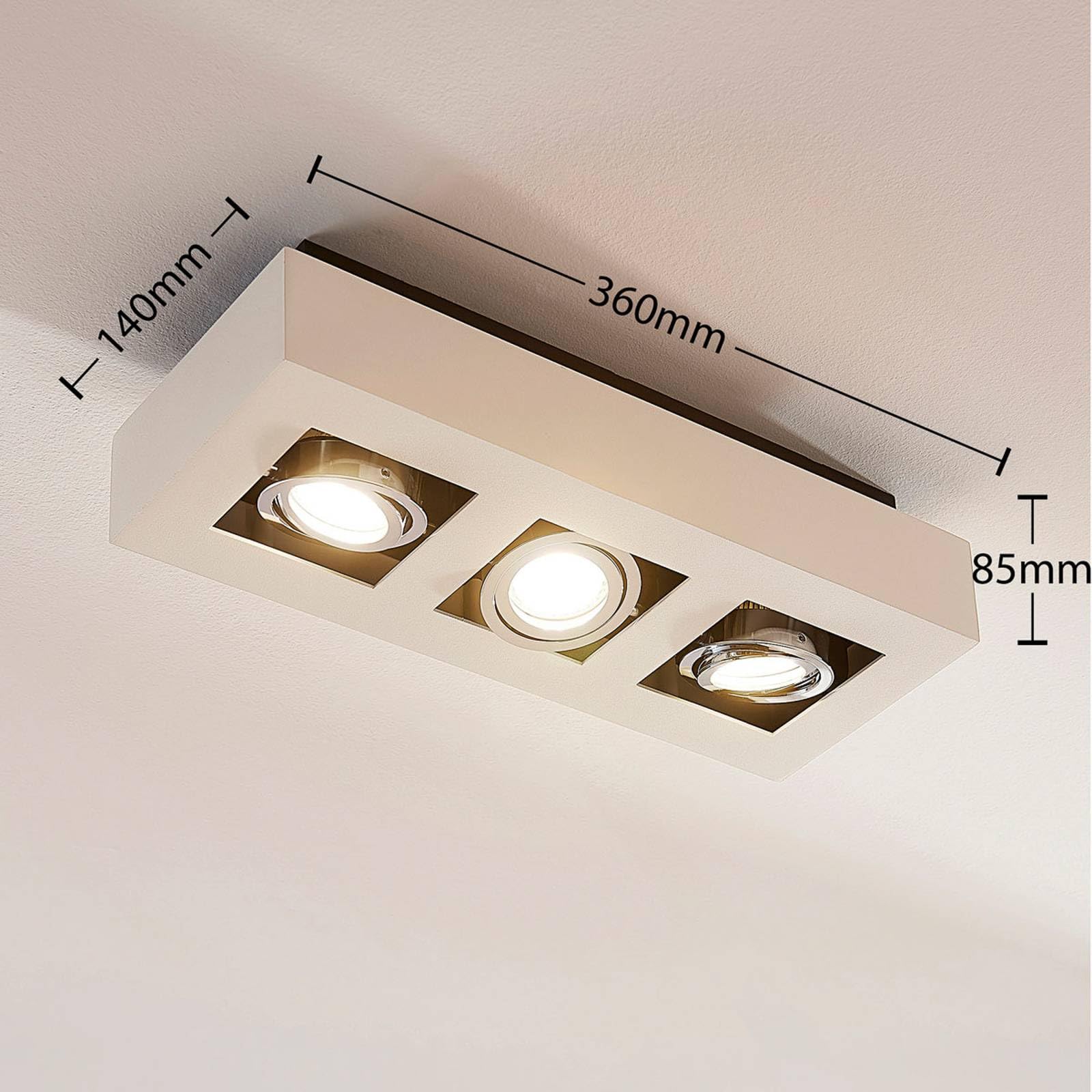 Arcchio lámpara de techo en blanco, foco | lámpara de cocina, gu10, 3 bombillas, moderno, de aluminio, angular para pasillo, oficina, espacio de trabajo, sala de