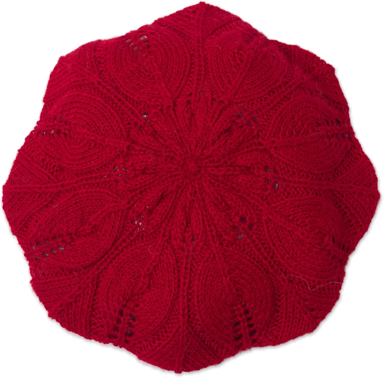 NOVICA Artisan Handmade 100% Alpaca Beret Leafpattern Knit in Claret from Peru Wool Accessories Hats Red ' Claret Leaves'