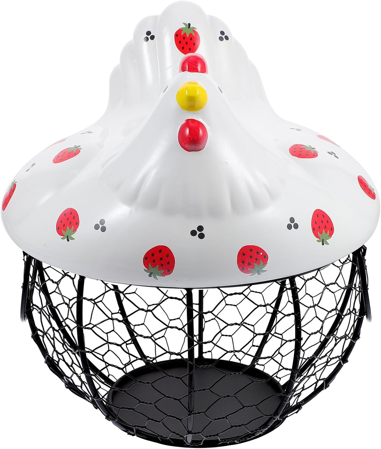 Iron Art Egg and Fruit Storage Basket with Grid Mesh, Kitchen Countertop Organizer for Fresh Egg and Fruit Storage, Rustic Metal Wire Container for Home Use