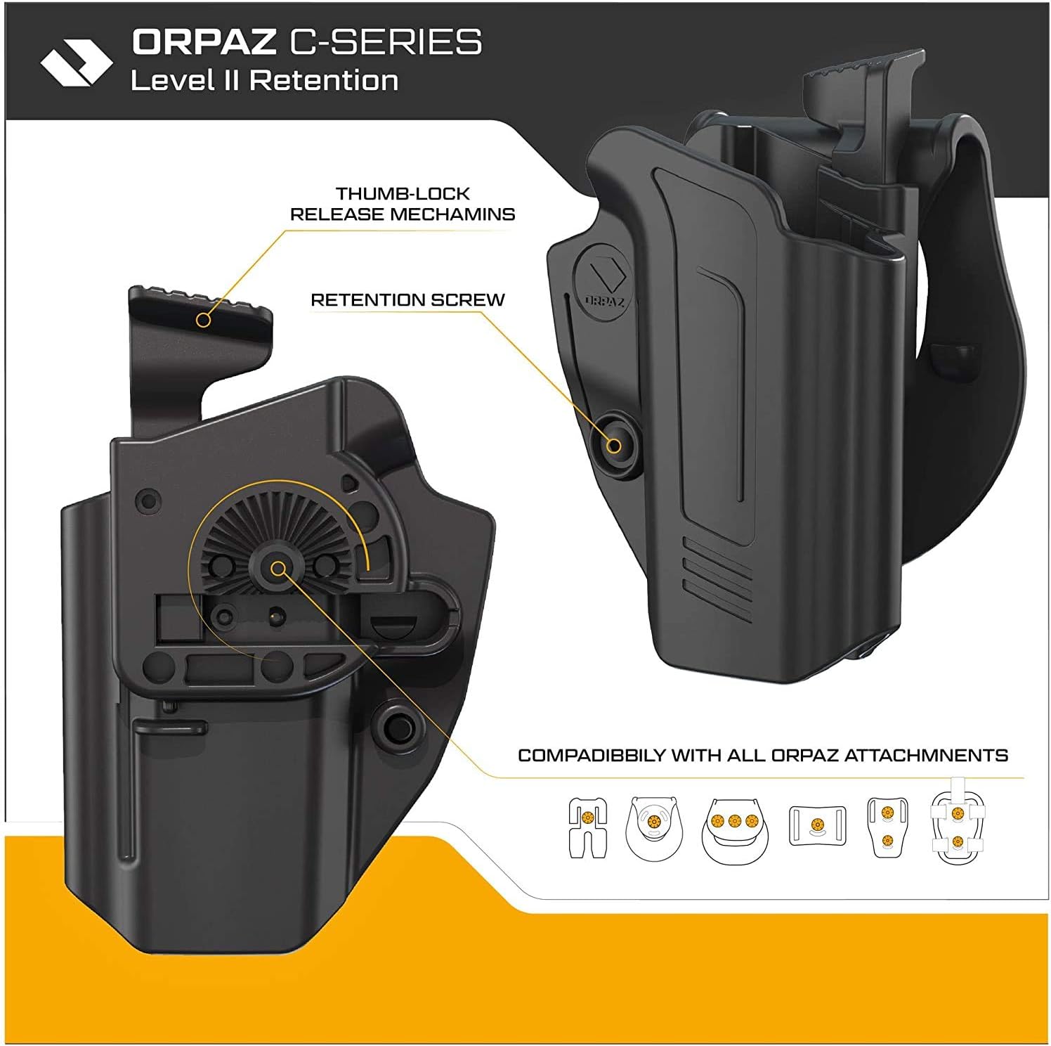The New Orpaz Holster Compatible with Glock 43-43X-48 Black, OWB, Paddle Holster with Adjustable Retention