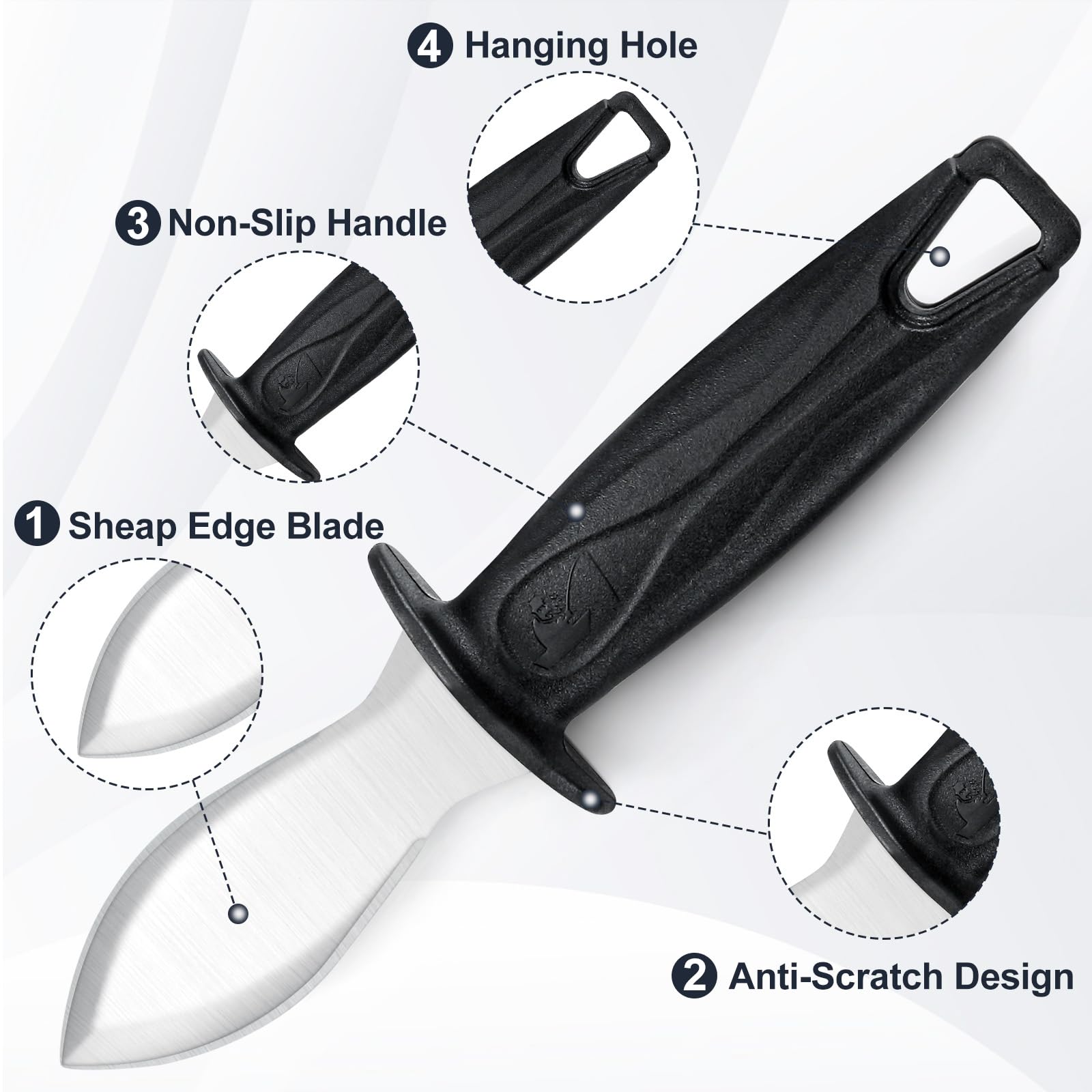 Bestdin Coltello per ostriche, 2 Pezzi Coltello Ostriche con 2 Coppie Guanti Antitaglio Alimentari, Coltello per Ostriche In Acciaio Inox con Impugnatura Ergonomica, Apri Ostriche Professionale