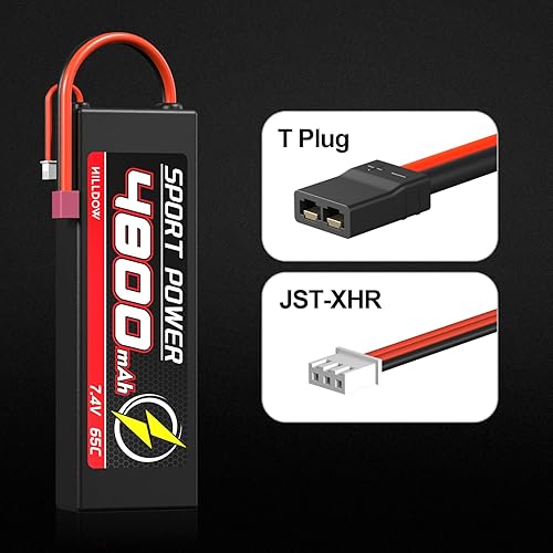 Miniatura 3 de Hilldow Batería Lipo RC de 7.4 V 2S 65C 4800 mAh Lipos Hard Case Baterías recargables con conector Traxas para automóviles 18 110 RC Vehículos de