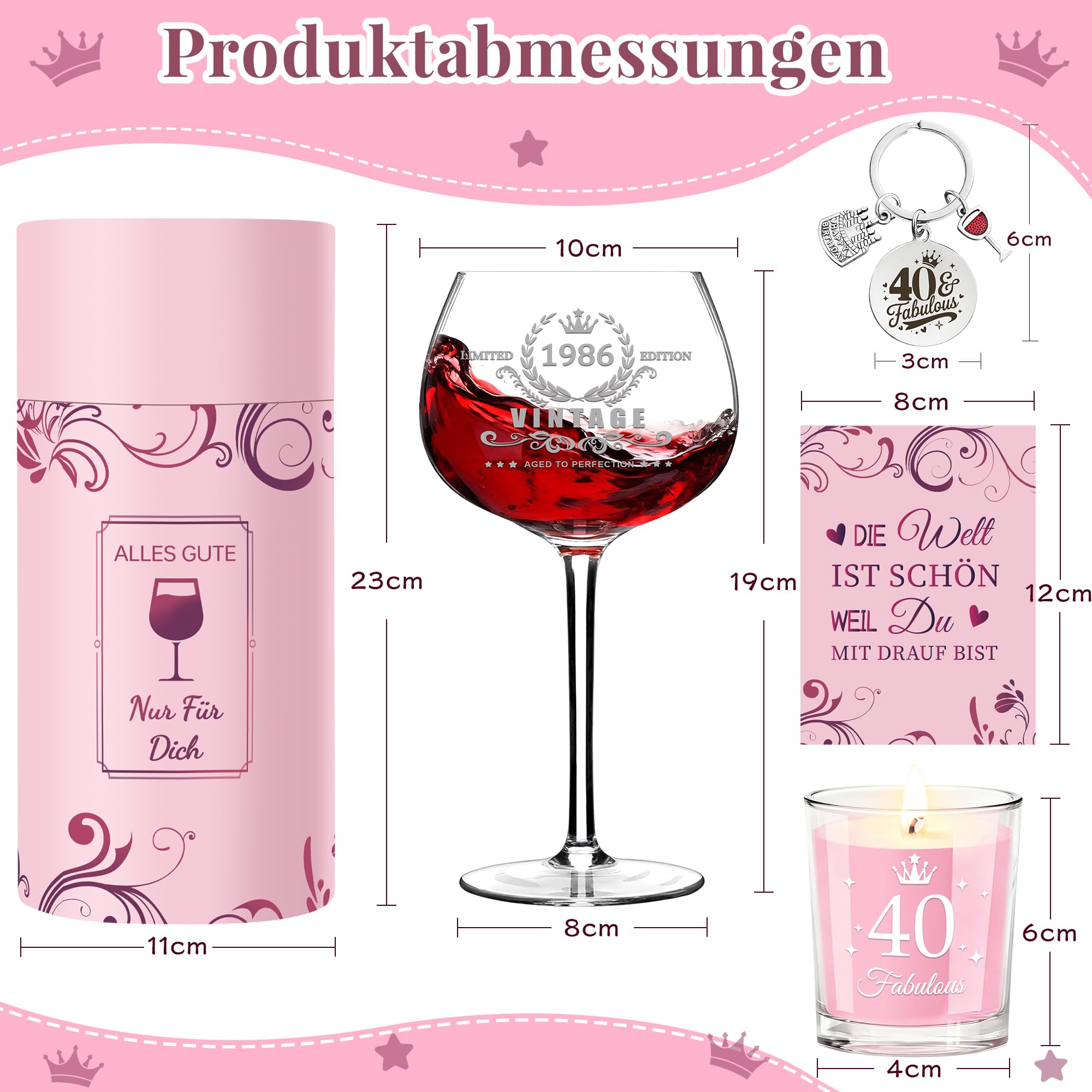 40 Geburtstag Frauen, Vintage-Weinglas 1986, 40.Geburtstags Geschenke für Frauen, Personalisierte Geschenke Geburtstagsgeschenk für Frau,Freundin, Schwester, Ehefrau, Mama, Kollege (1986)