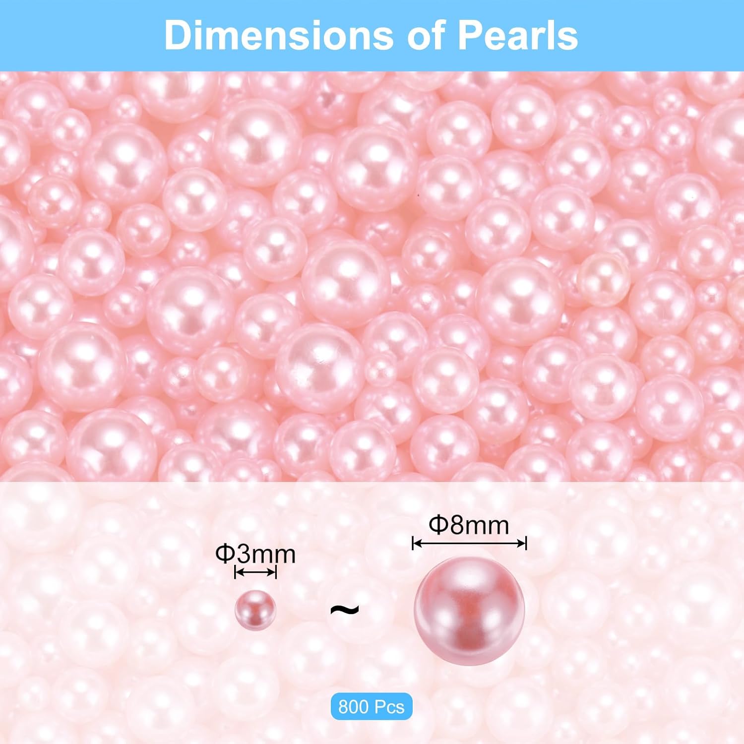 uxcell 800Pcs Faux Pearl for Crafting, 3-8mm No Hole ABS Round Pearls for Vase Fillers, Jewelry Making, Vase Filler, Cosmetic Boxes, DIY Parts, Table Scatter, Home Decoration, Light Pink - Image 2