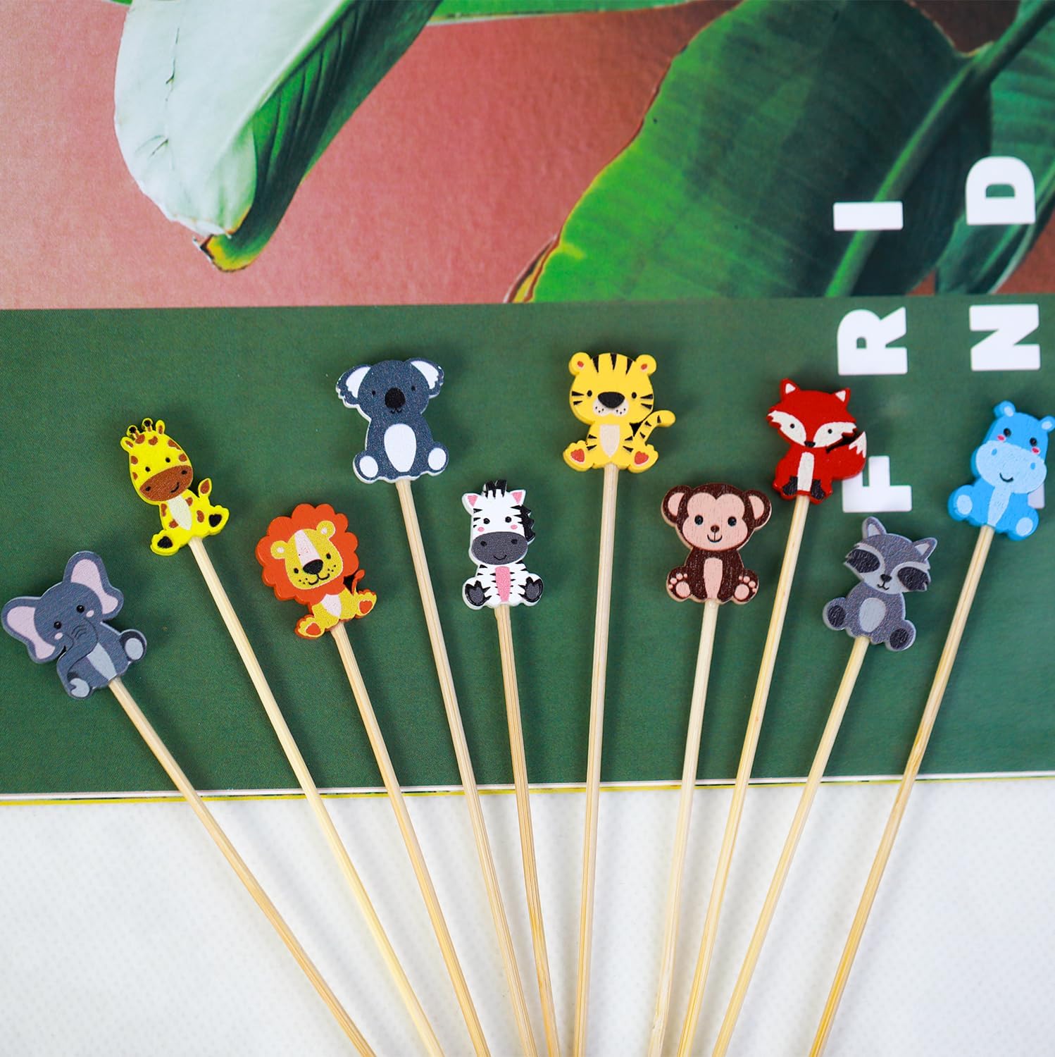 100Pcs Safari Animal Cocktail Picks Young Wild And One Two Three Decor