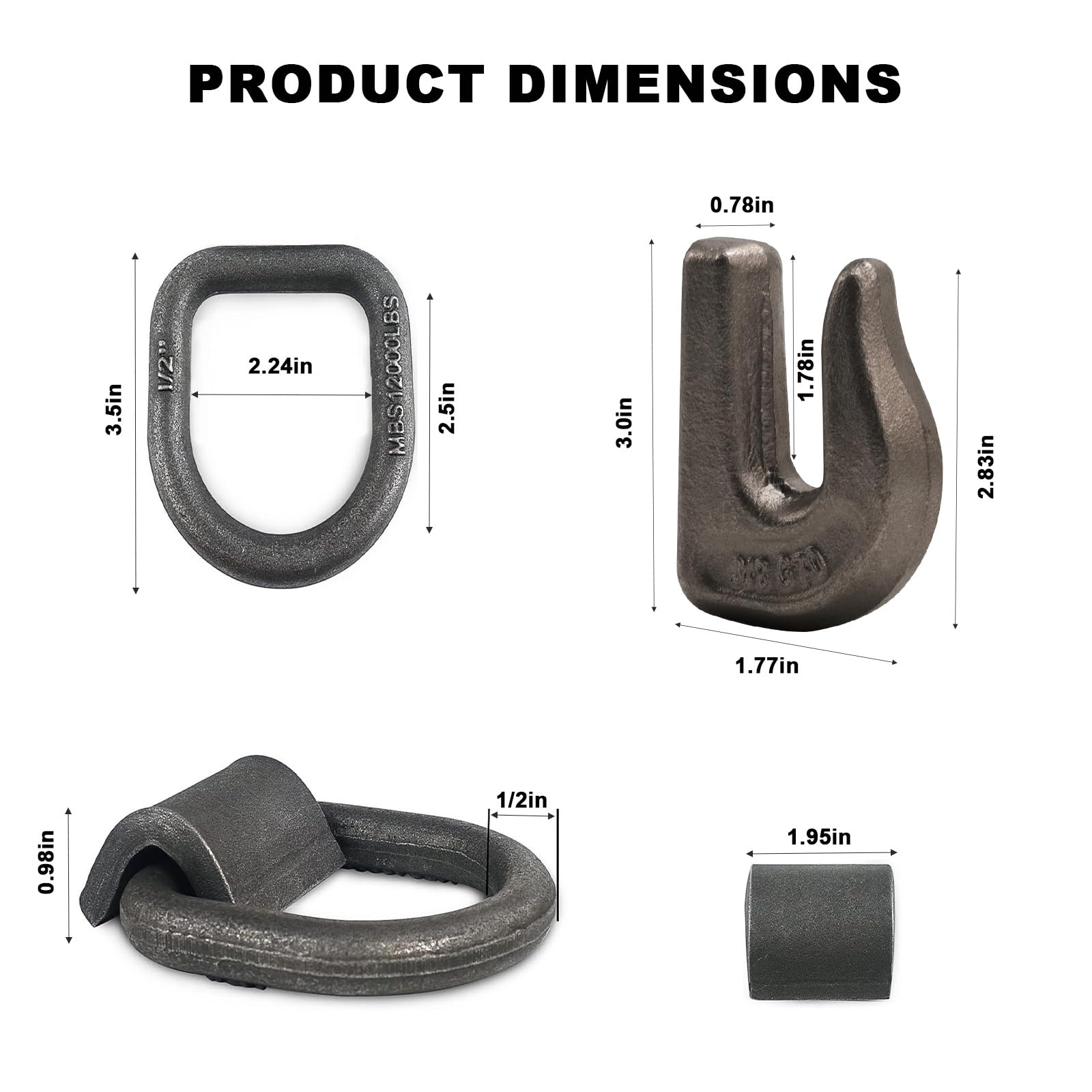 Strapazierfähiger geschmiedeter D-Ring, 1,27 cm D-Ring-Anhänger-Spannanker, 0,95 cm Anschweißhaken, G70, schweißbarer Kettenhaken, für Anhänger, LKW, Wohnmobil, ATV-Spanngurte und mehr (20