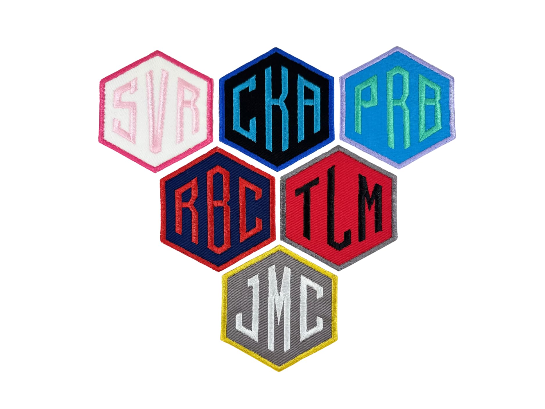 Monogram Patch Iron On Hexagon Initials Patch - Choose Thread and Fabric Colors (1 Patch)